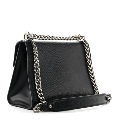 Prada Saffiano Cuir Calfskin Monochrome Envelope Flap Chain Shoulder Bag Black 2 of 12