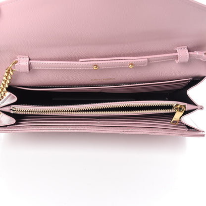 Saint Laurent Grain De Poudre Matelasse Chevron Monogram Chain Wallet Tender Pink 5 of 11