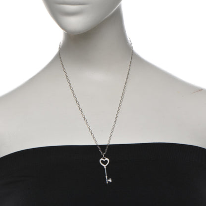Tiffany 18K White Gold Diamond Mini Heart Key Charm Pendant Link Necklace 3 of 10