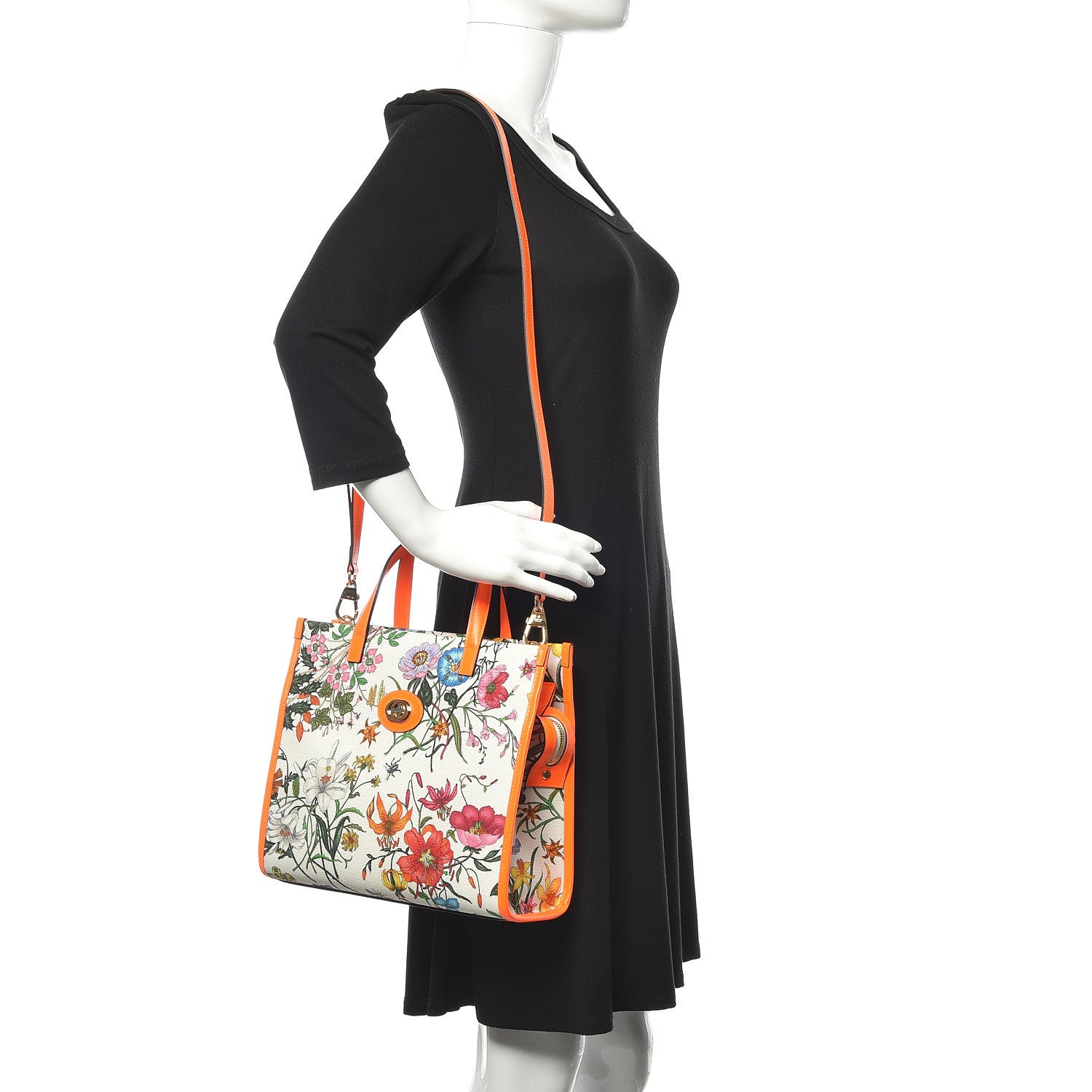 Gucci Canvas Medium Flora Tote White Multicolor Orange Fluo 2 of 10