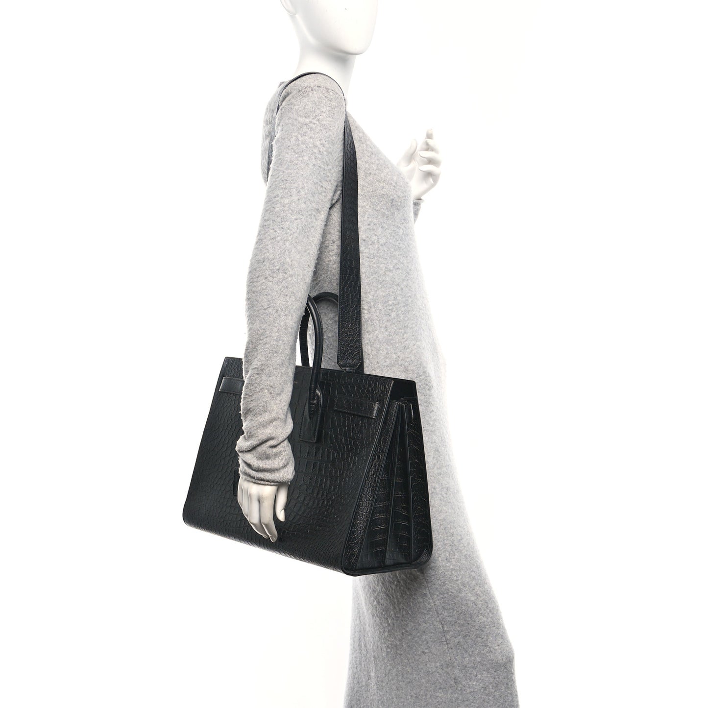 Calfskin Crocodile Embossed Large Sac De Jour Carryall Black