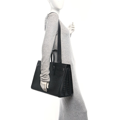 Saint Laurent Calfskin Crocodile Embossed Large Sac De Jour Carryall Black 2 of 12