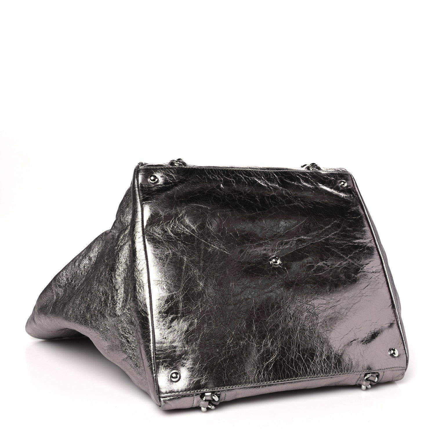 Chanel Metallic Cracked Calfskin Modern Chain Tote Dark Silver 4 of 10