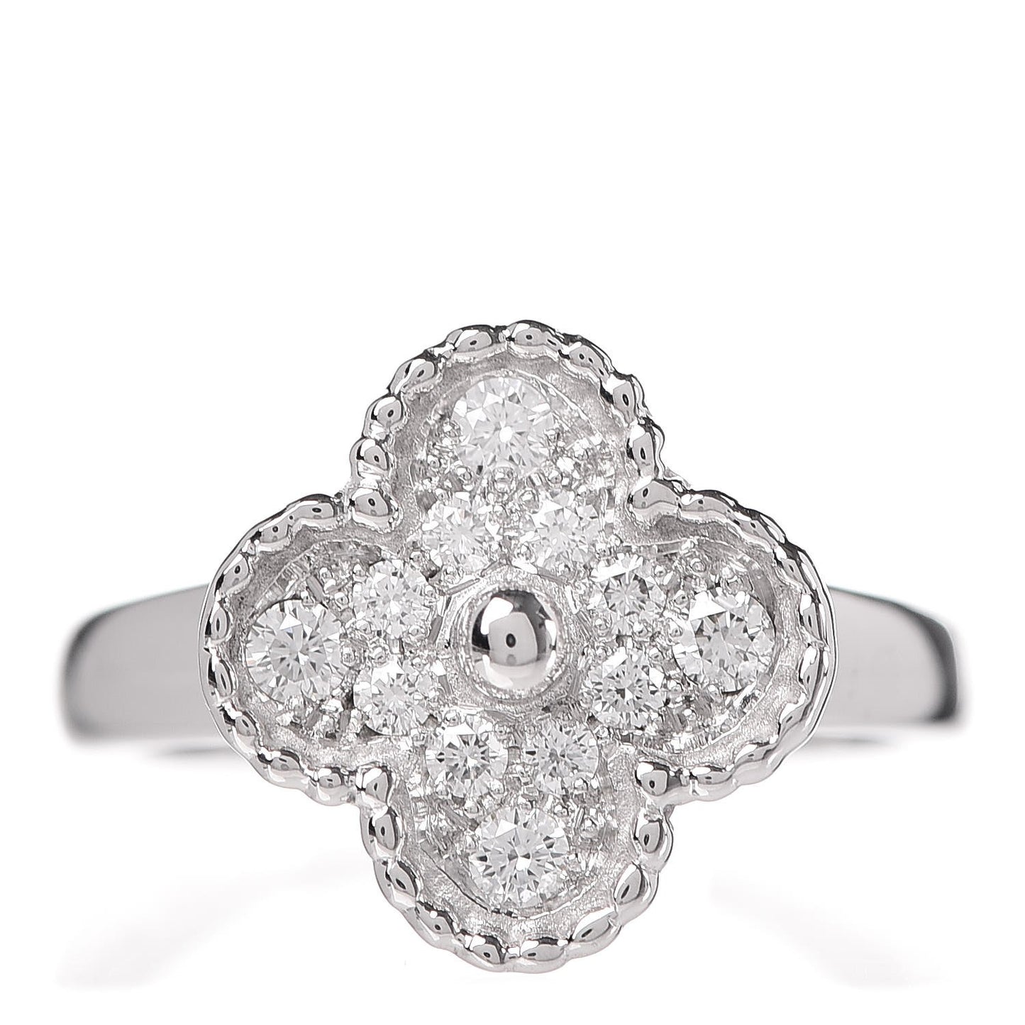 18K White Gold Diamond Vintage Alhambra Ring 53 6.25