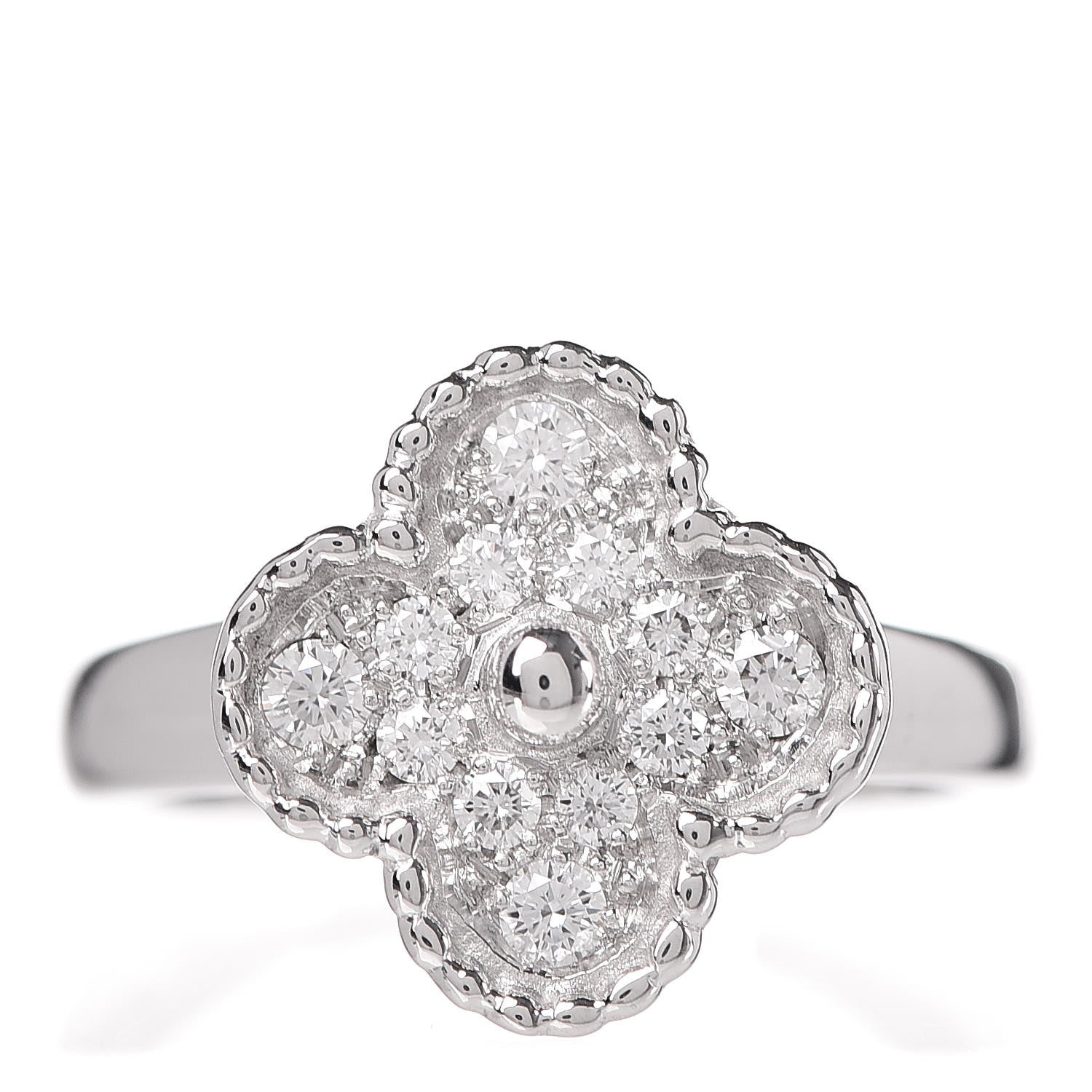 Van Cleef & Arpels 18K White Gold Diamond Vintage Alhambra Ring 53 6.25 1 of 6
