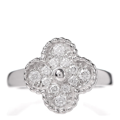 Van Cleef & Arpels 18K White Gold Diamond Vintage Alhambra Ring 53 6.25 1 of 6