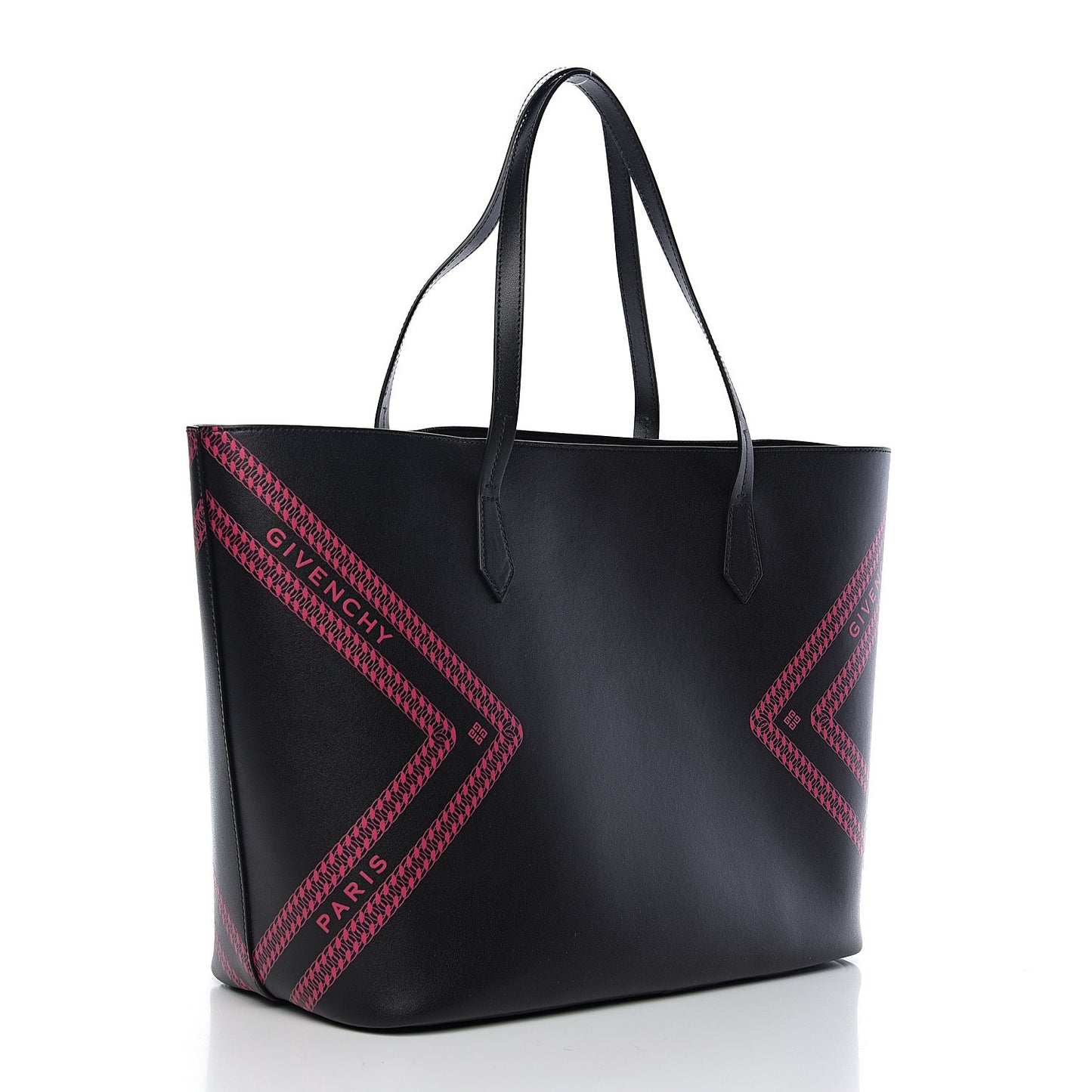 Smooth Calfskin Logo Chain Wing Shopper Tote Black Pink