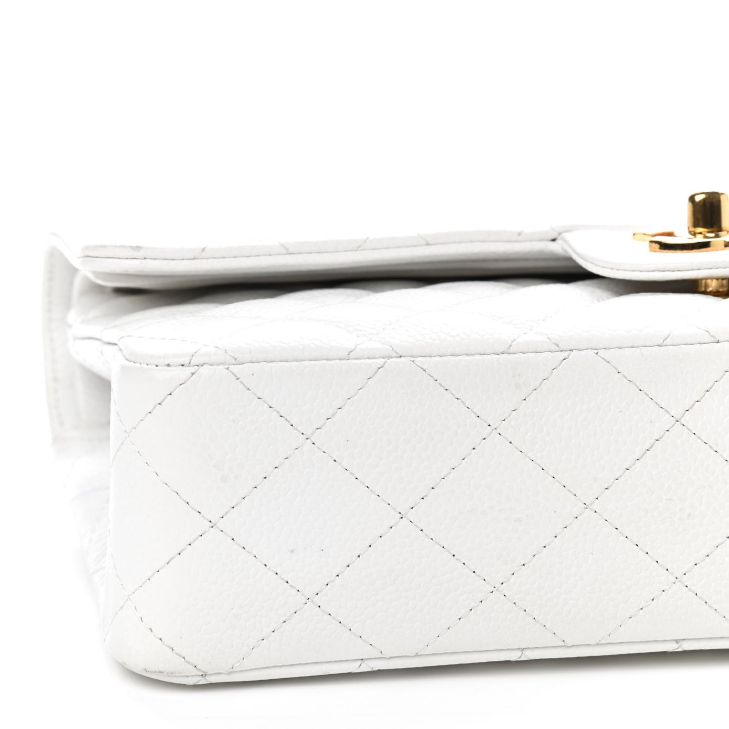 Caviar Quilted Medium Double Flap White