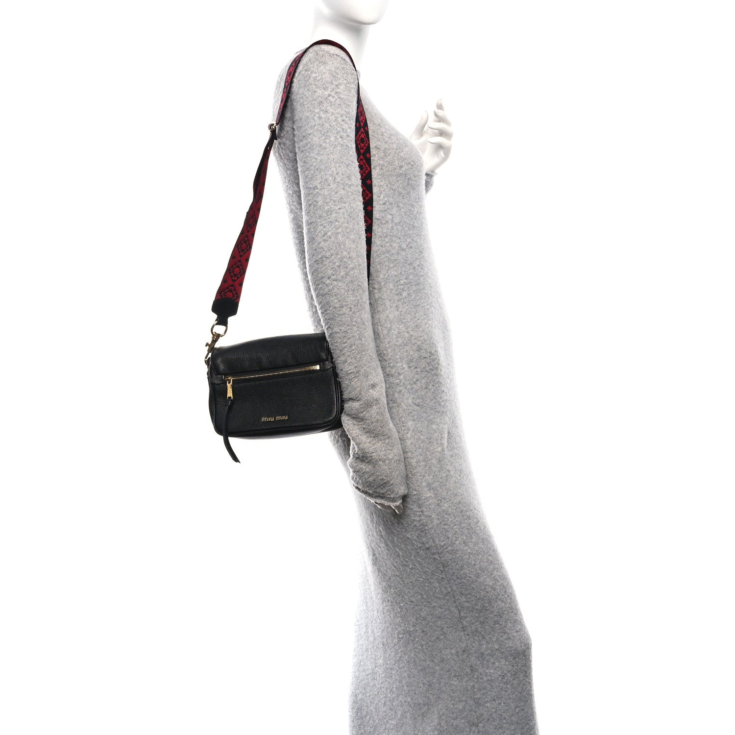 Miu Miu Goatskin Madras Crossbody Bag Black 2 of 9