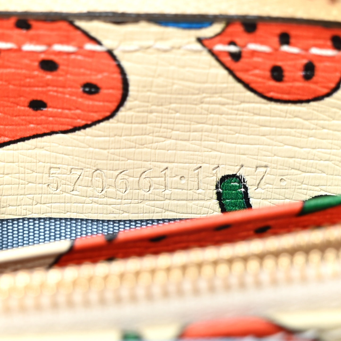 Grainy Calfskin Strawberry Zumi Zip Around Wallet Ivory Red