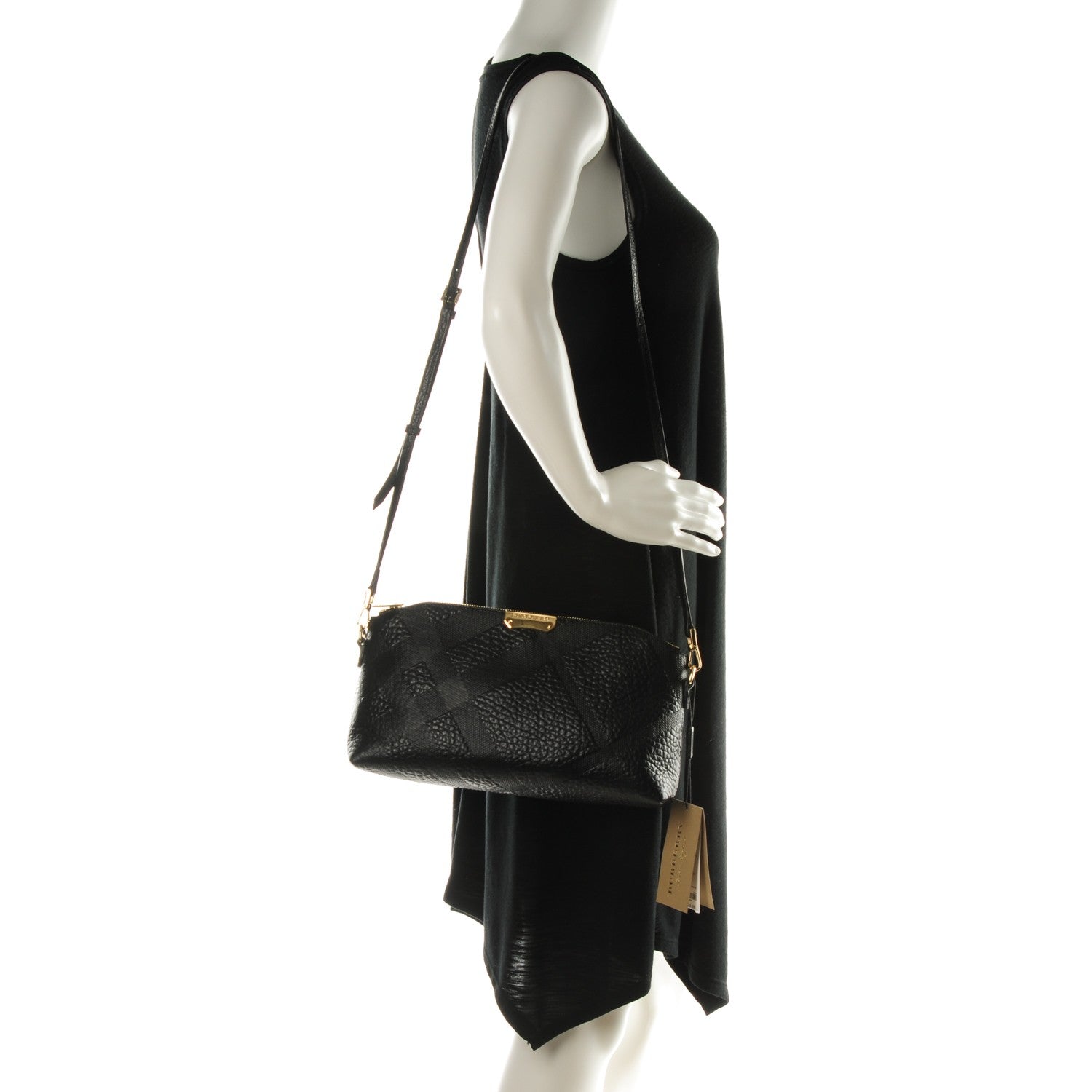 Burberry Signature Grain Calfskin Check Embossed Small Chichester Crossbody Clutch Bag Black 2 of 5