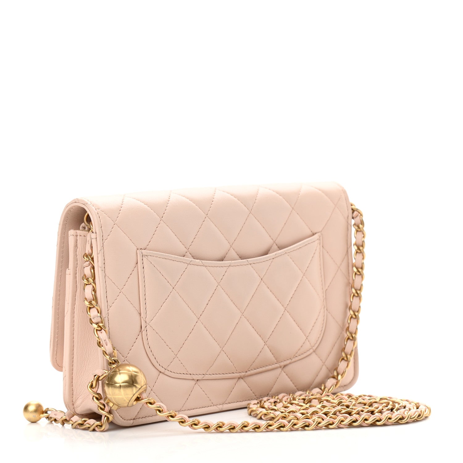 Chanel Lambskin Quilted CC Pearl Crush Wallet on Chain WOC Light Beige 3 of 13