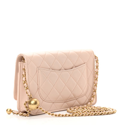 Chanel Lambskin Quilted CC Pearl Crush Wallet on Chain WOC Light Beige 3 of 13
