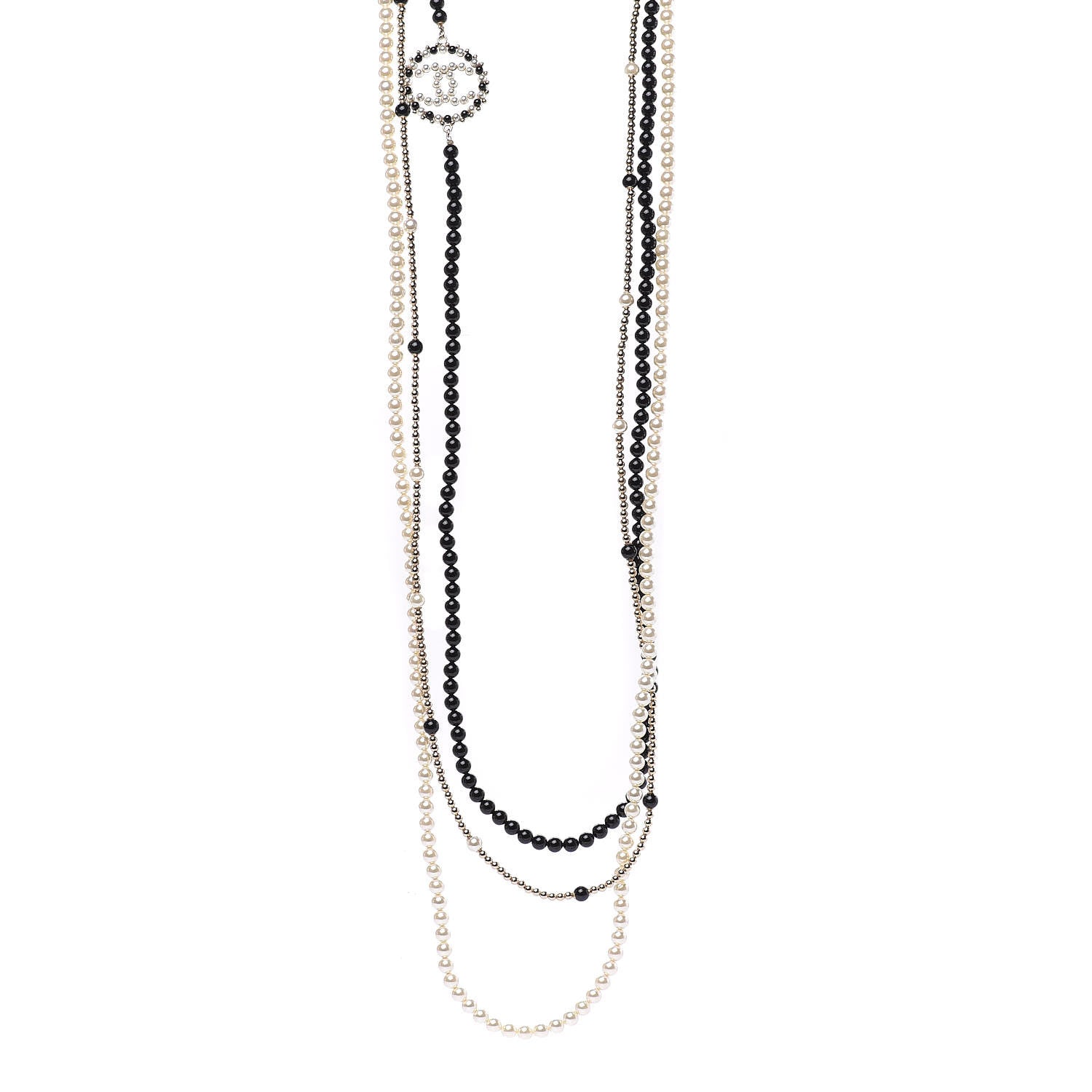 Chanel Pearl Beaded CC Multi Strand Long Necklace Black Gold 1 of 4