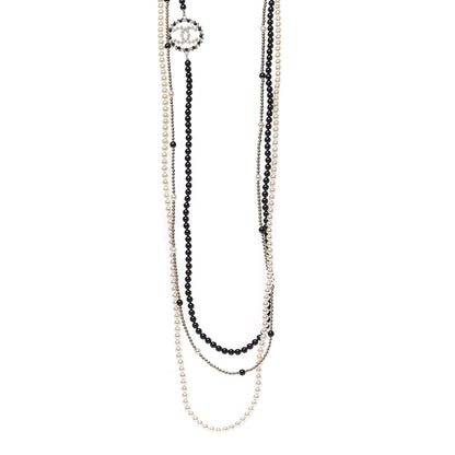 Chanel Pearl Beaded CC Multi Strand Long Necklace Black Gold 1 of 4