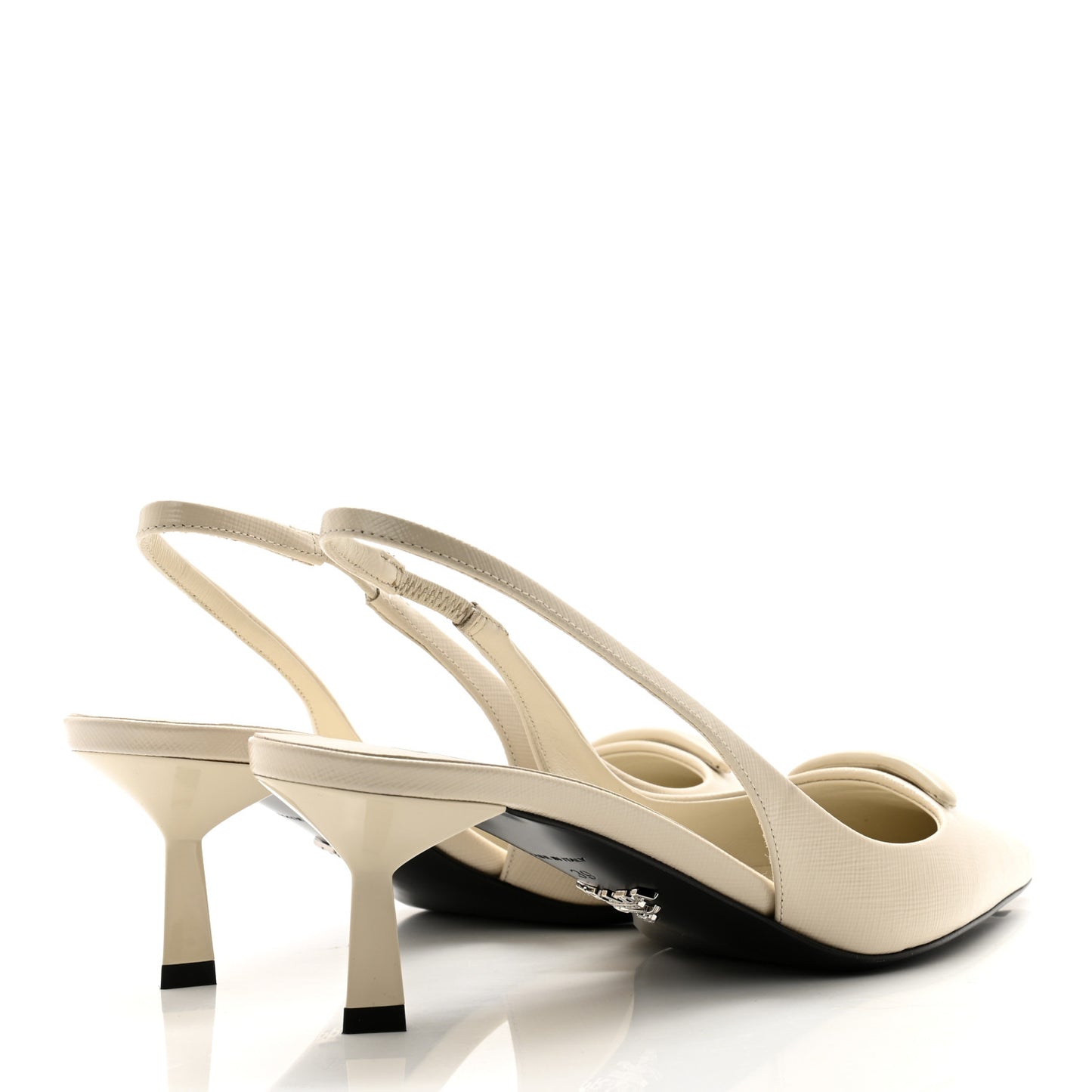 Saffiano Patent Triangle Logo Pointed Toe 75mm Slingback Pumps 39 White