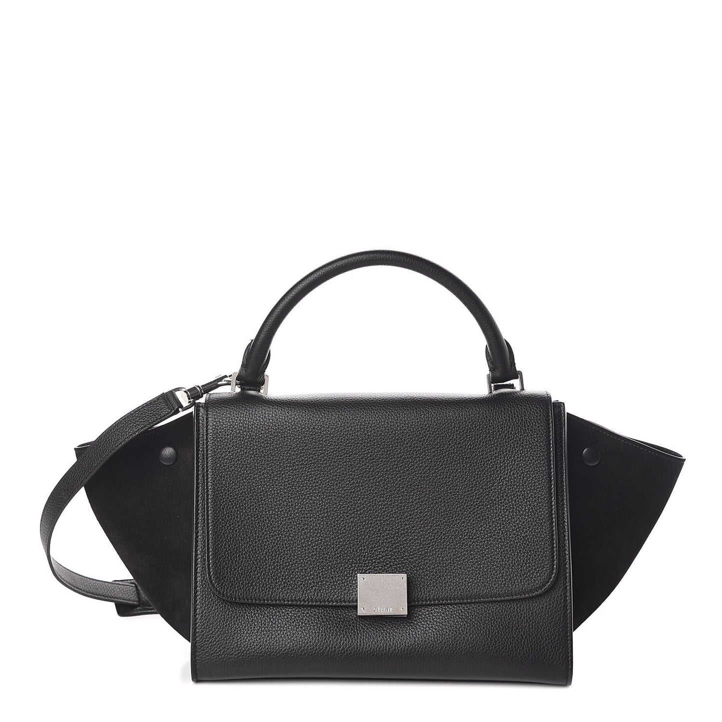 Drummed Calfskin Suede Small Trapeze Black