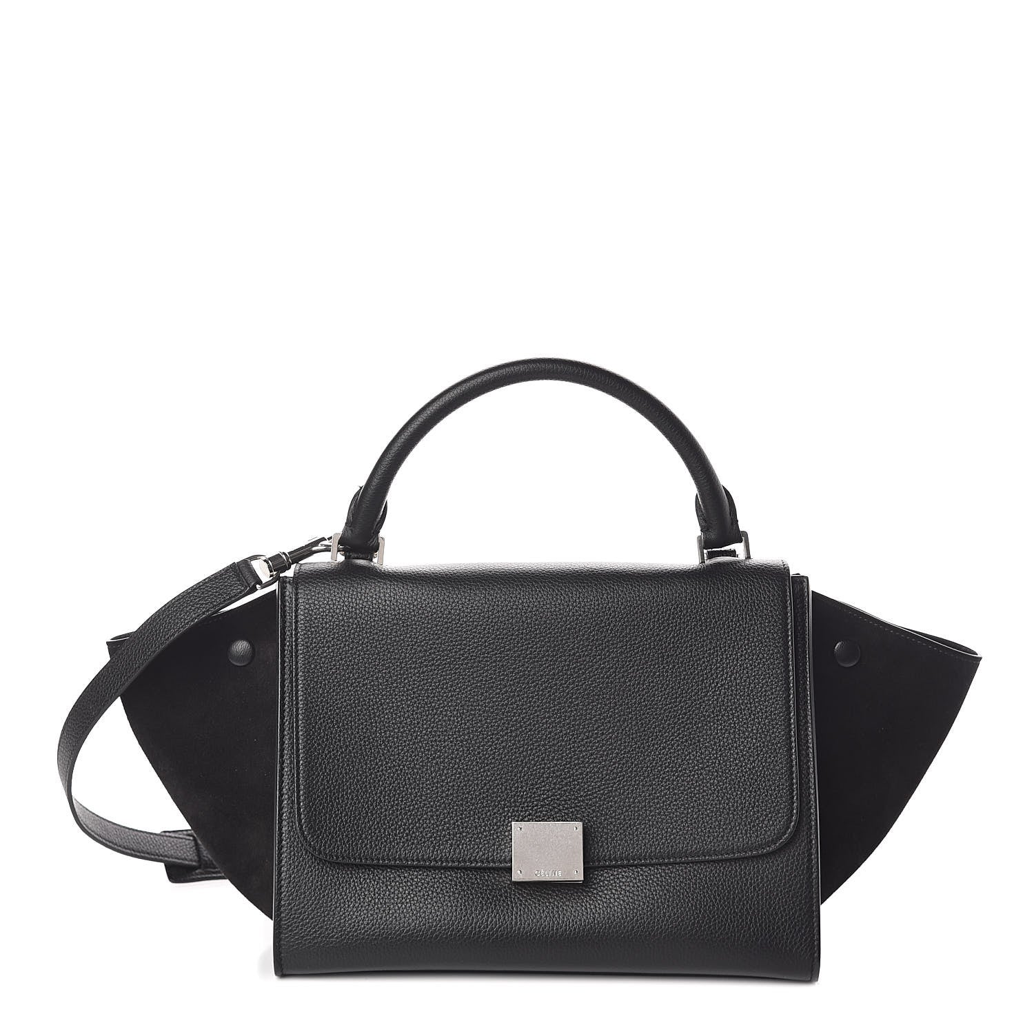 Celine Drummed Calfskin Suede Small Trapeze Black 1 of 9