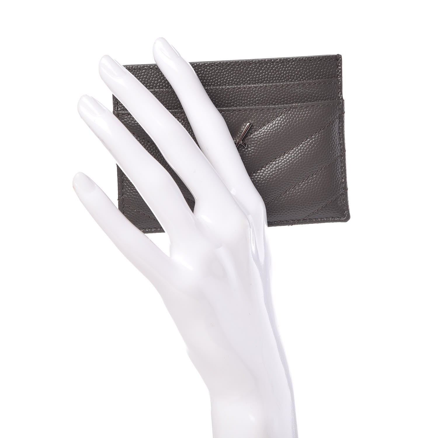 Saint Laurent Grain De Poudre Matelasse Chevron Monogram Credit Card Case Coal 2 of 7