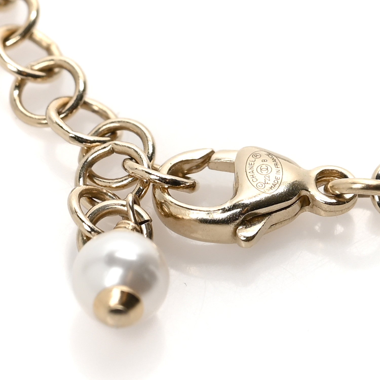 Chanel Crystal Pearl Chain Heart Bracelet Gold Black 4 of 5
