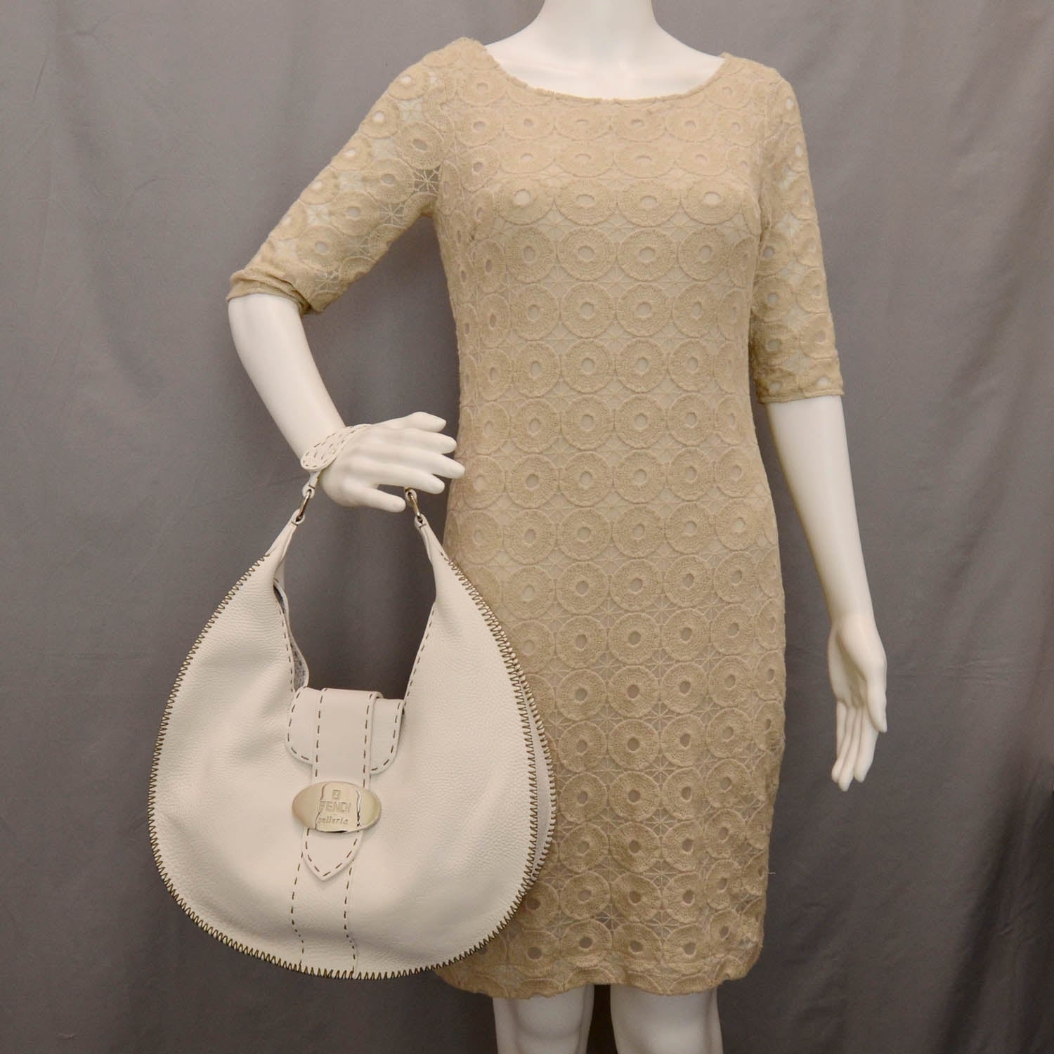 Fendi Calfskin Romano Selleria Hobo White 2 of 7