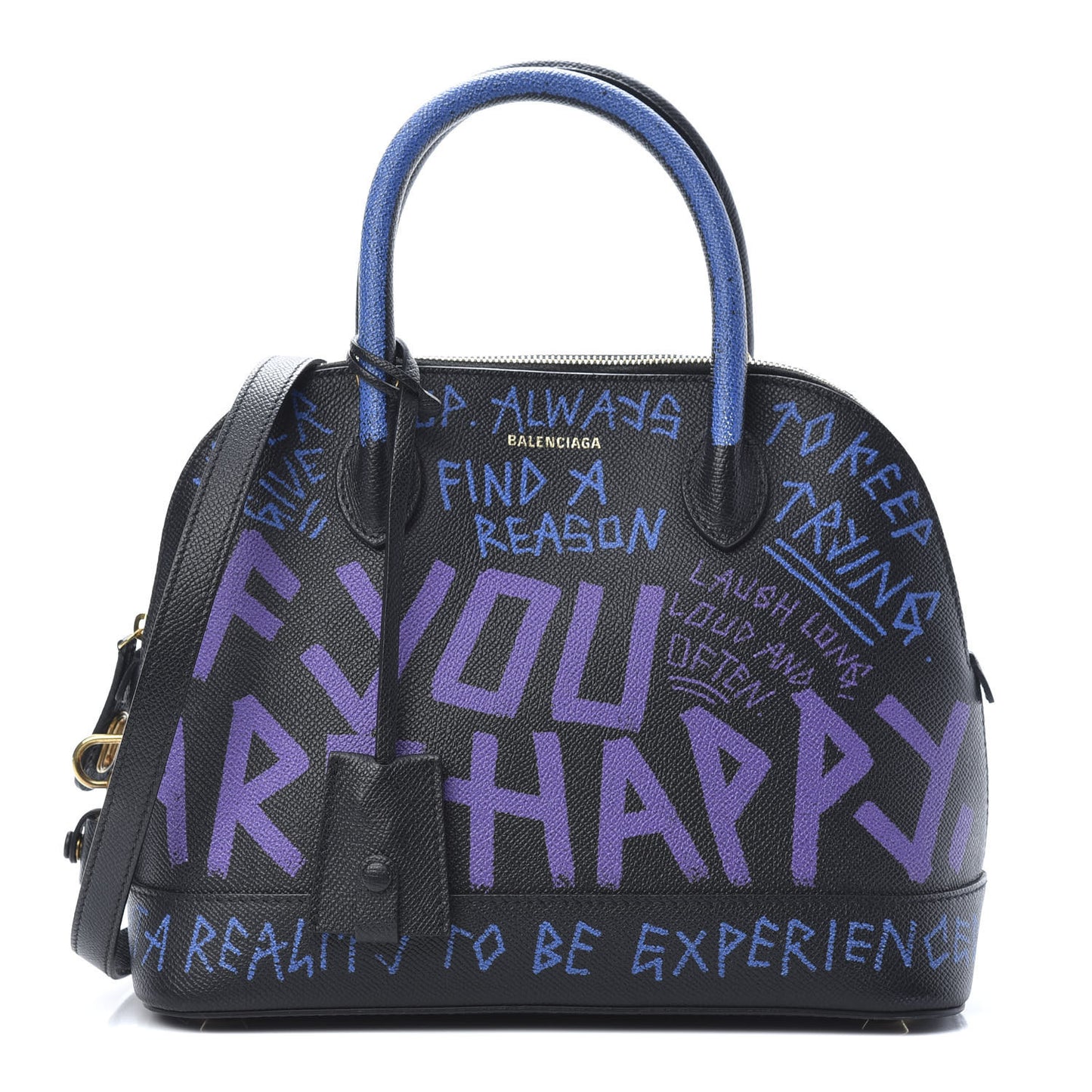 Grained Calfskin Print Graffiti S Ville Top Handle Bag Black Bleu Violet