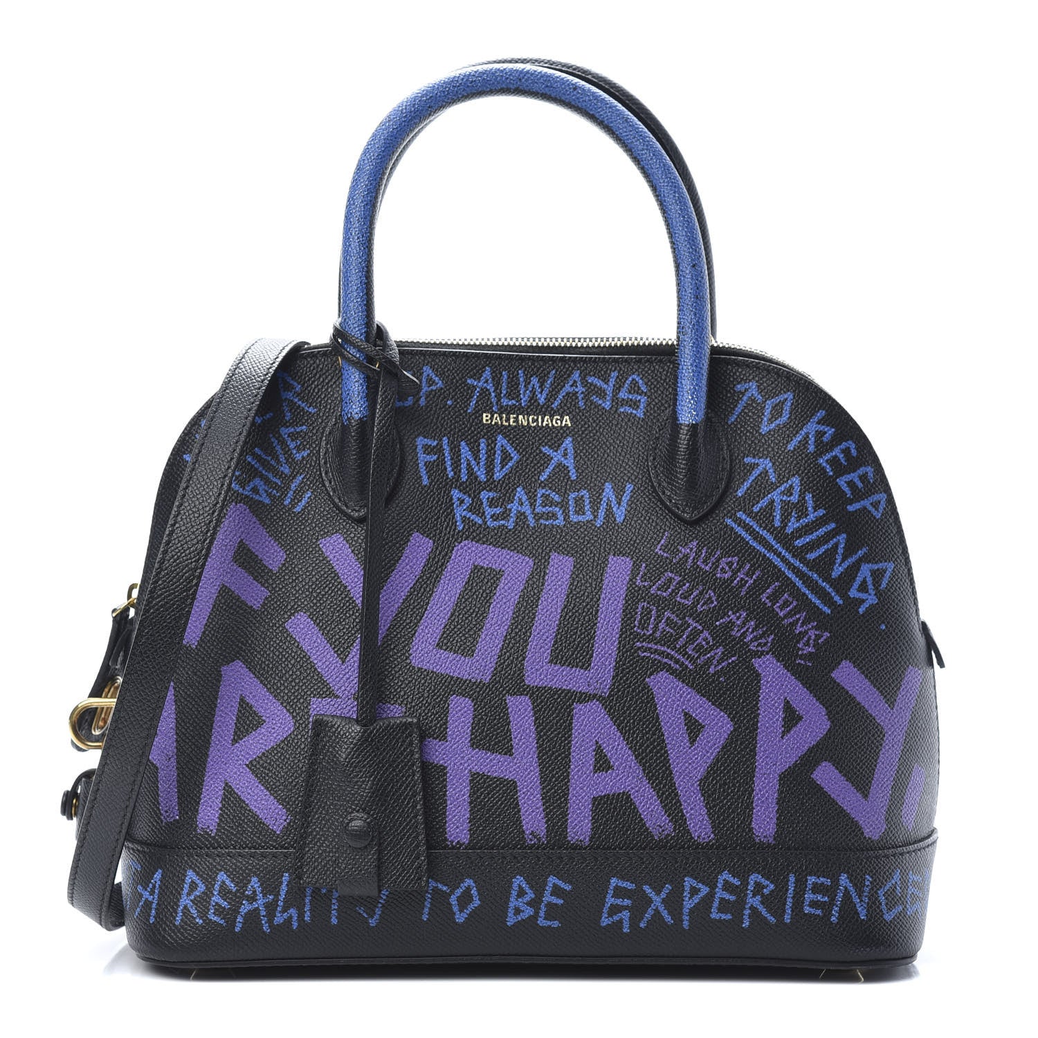 Balenciaga Grained Calfskin Print Graffiti S Ville Top Handle Bag Black Bleu Violet 1 of 12