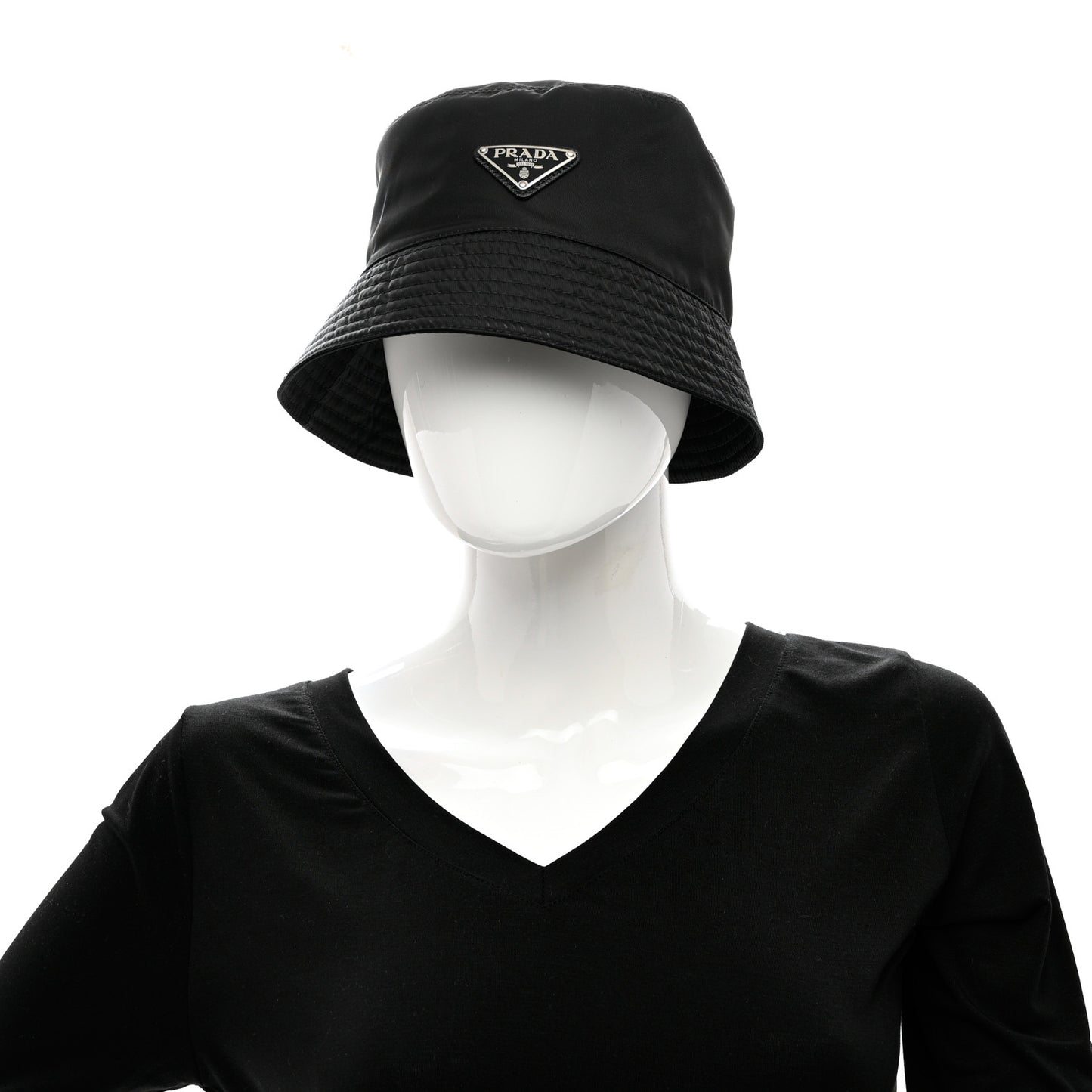 Re-Nylon Metal Triangle Logo Womens Bucket Hat L Black