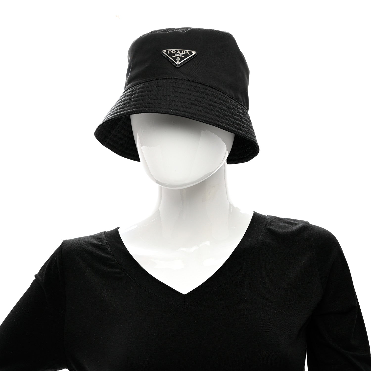 Prada Re-Nylon Metal Triangle Logo Womens Bucket Hat L Black 2 of 10
