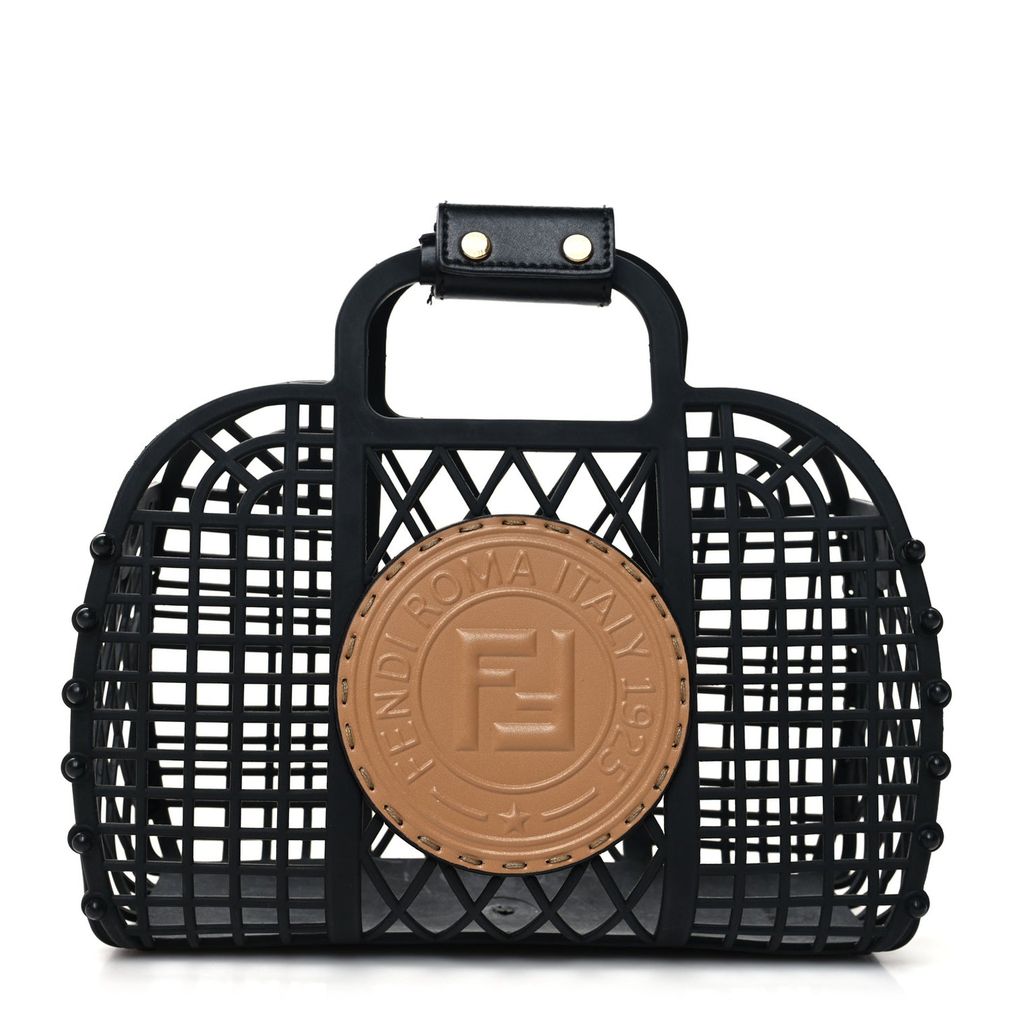 Recycled Plastic Vitello Liberty Matte Small Fendi Basket Black Miele Scuro
