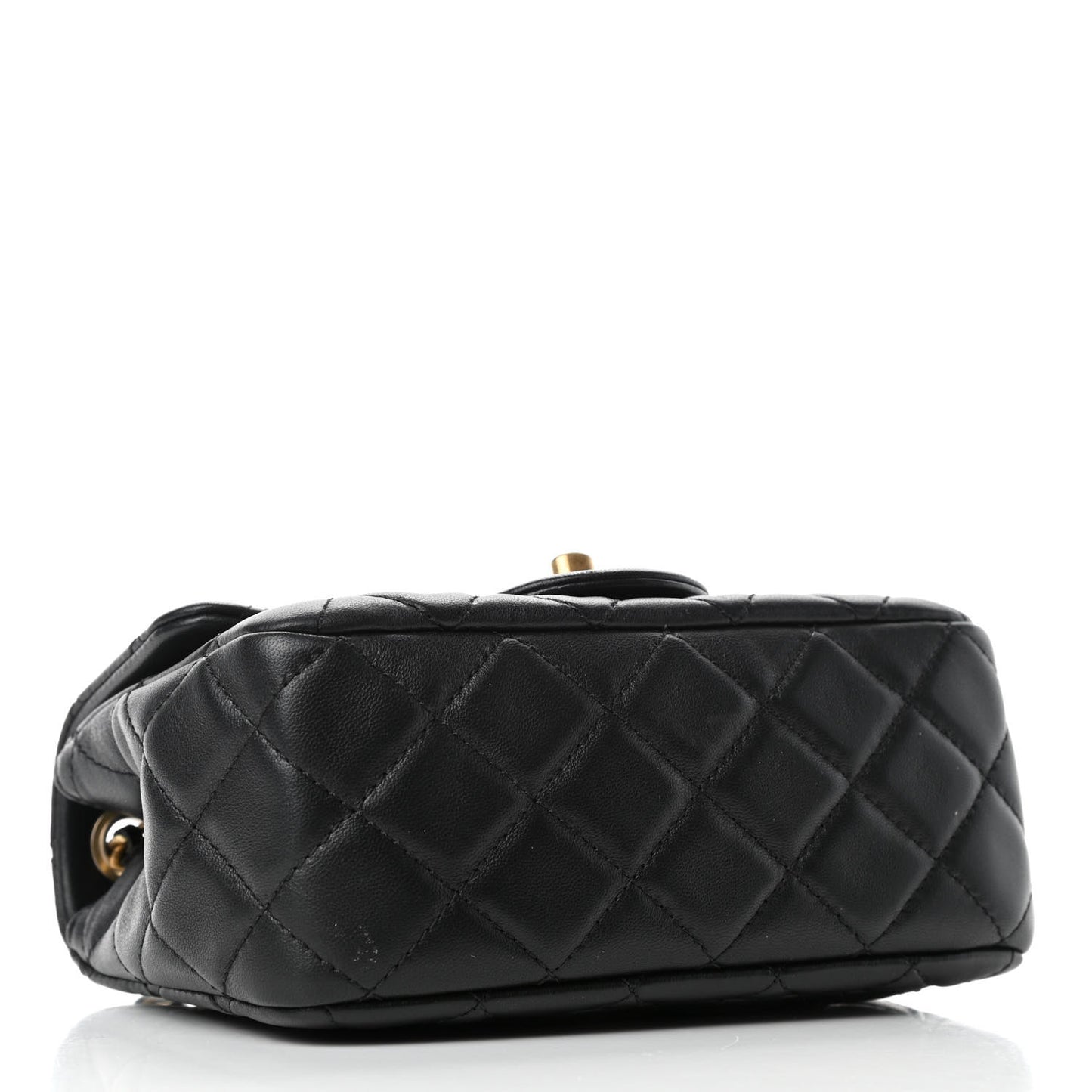 Lambskin Quilted Mini Pearl Crush Flap Black