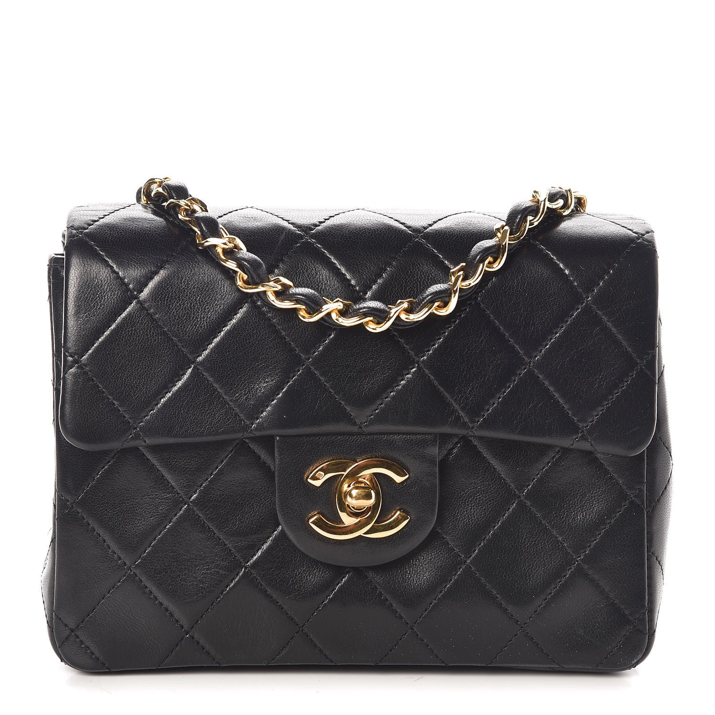 Lambskin Quilted Mini Square Flap Black