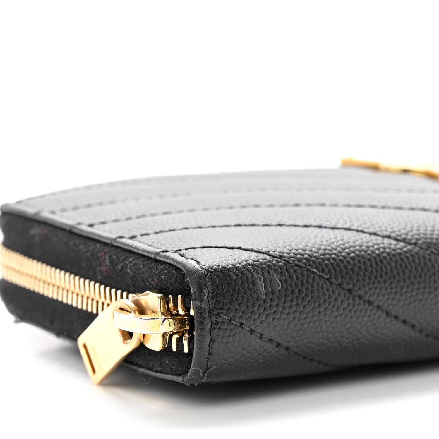 Saint Laurent Grain De Poudre Matelasse Chevron Monogram Zip Around Wallet Black 7 of 9