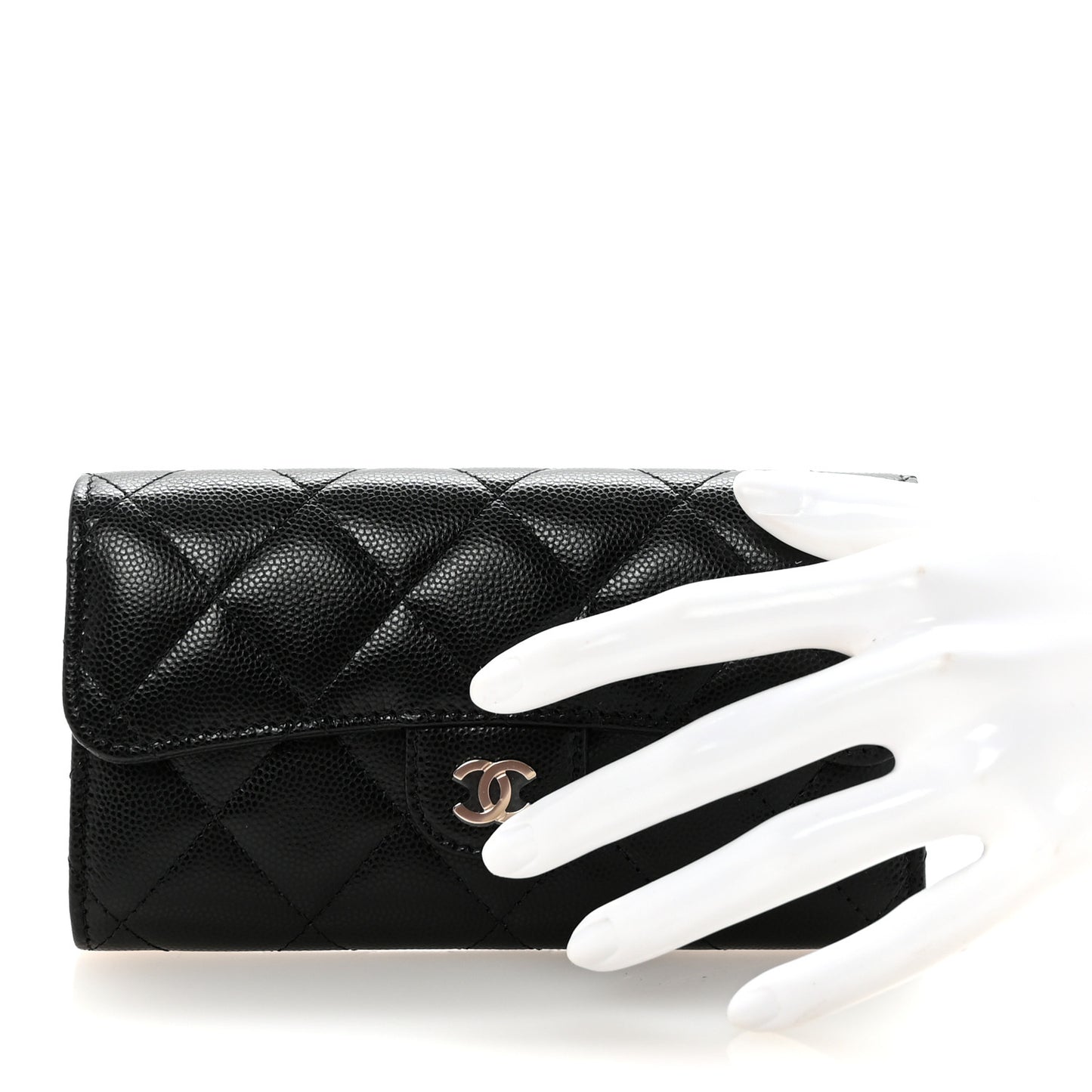 Caviar Quilted Medium Gusset Flap Wallet Black