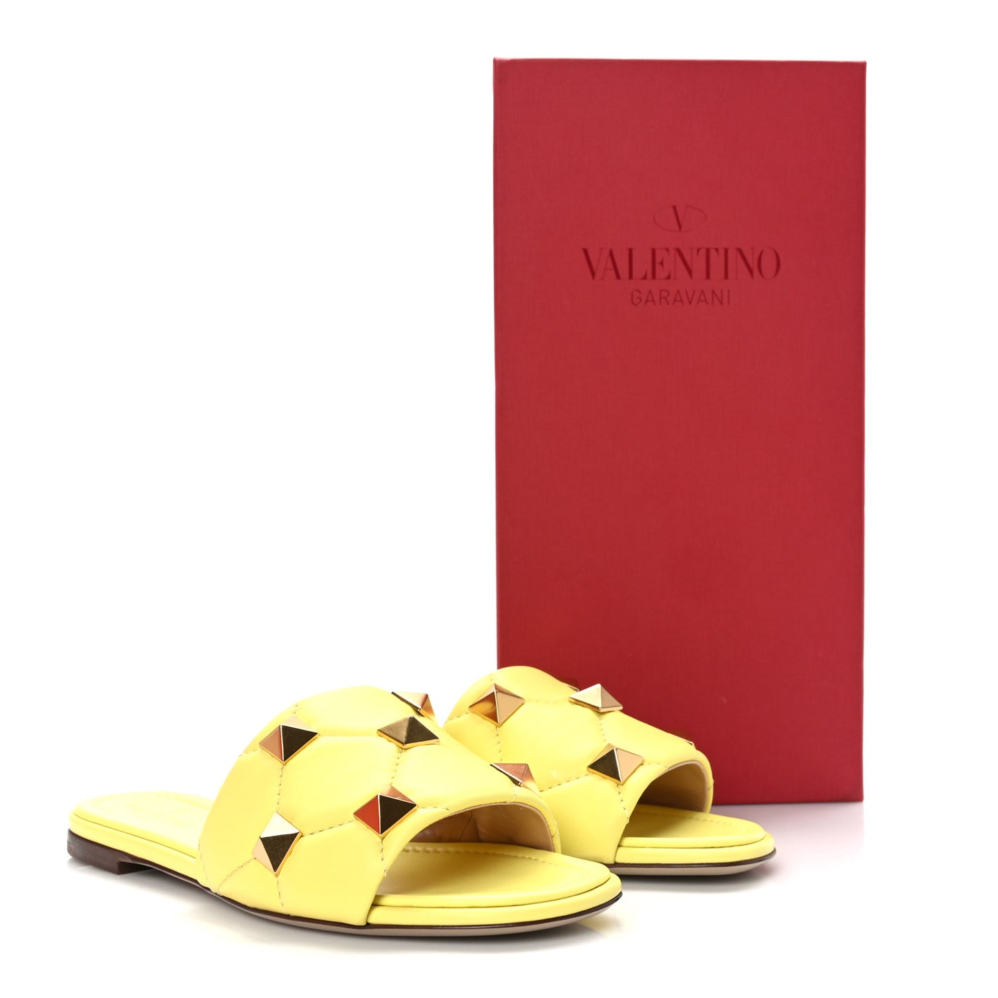Nappa Roman Stud Flat Slide Sandals 37 Lime Sorbet