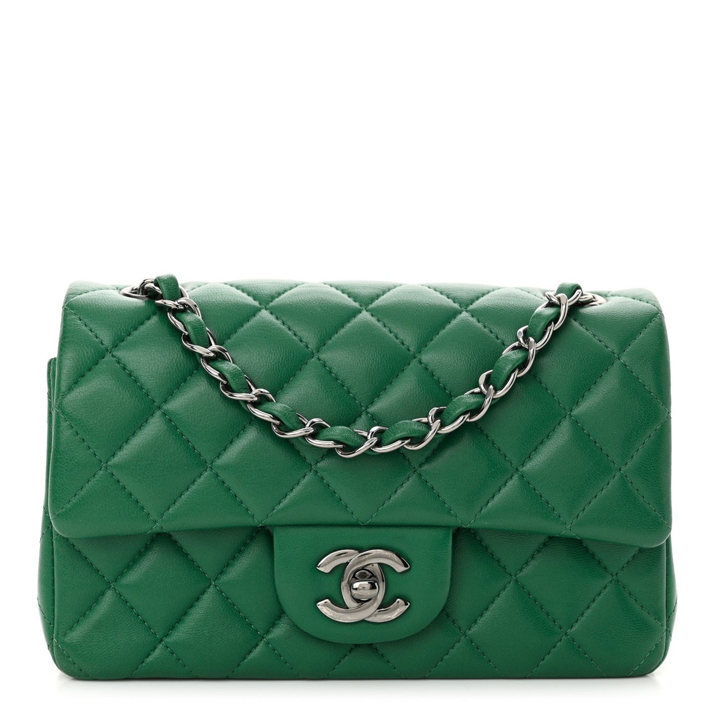Lambskin Quilted Mini Rectangular Flap Dark Green