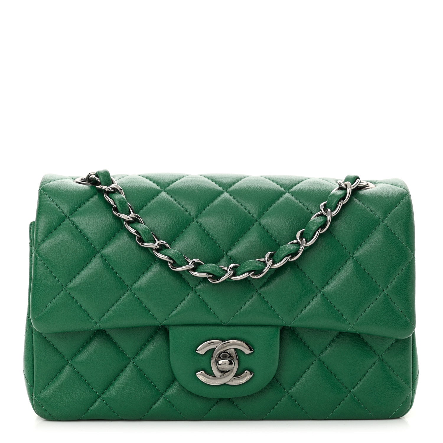 Chanel Lambskin Quilted Mini Rectangular Flap Dark Green 1 of 12