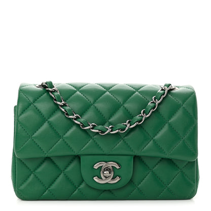 Chanel Lambskin Quilted Mini Rectangular Flap Dark Green 1 of 12