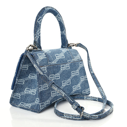 Balenciaga Denim BB Monogram Small Hourglass Top Handle Bag Blue 3 of 8