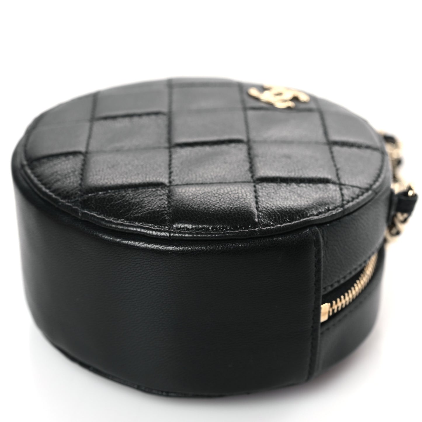 Calfskin Round Clutch With Chain Black