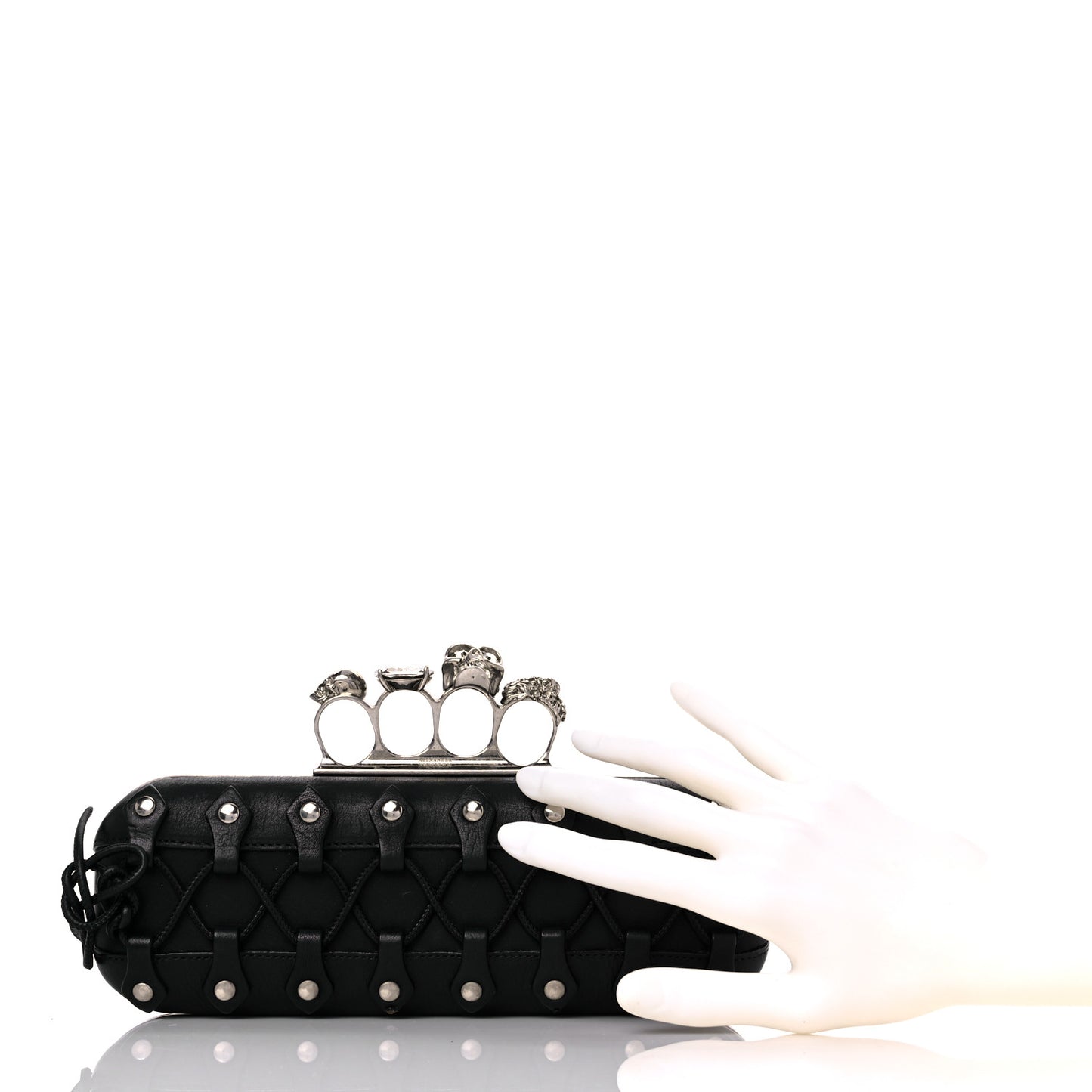 Lambskin Lace-Up Knucklebox Clutch Black