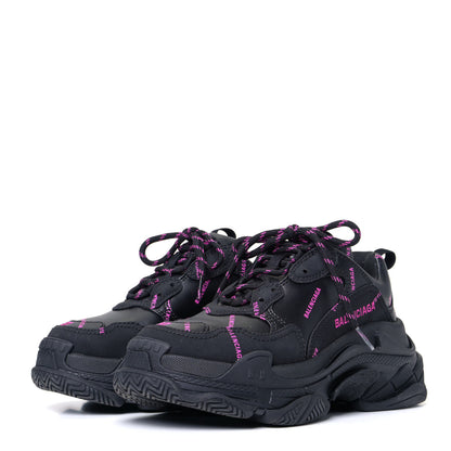 Balenciaga Technical Fabric Allover Logo Womens Triple S Sneakers 37 Black Pink 2 of 5