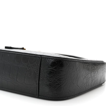 Saint Laurent Calfskin Crocodile Embossed LE 5 A 7 Hobo Black 10 of 10