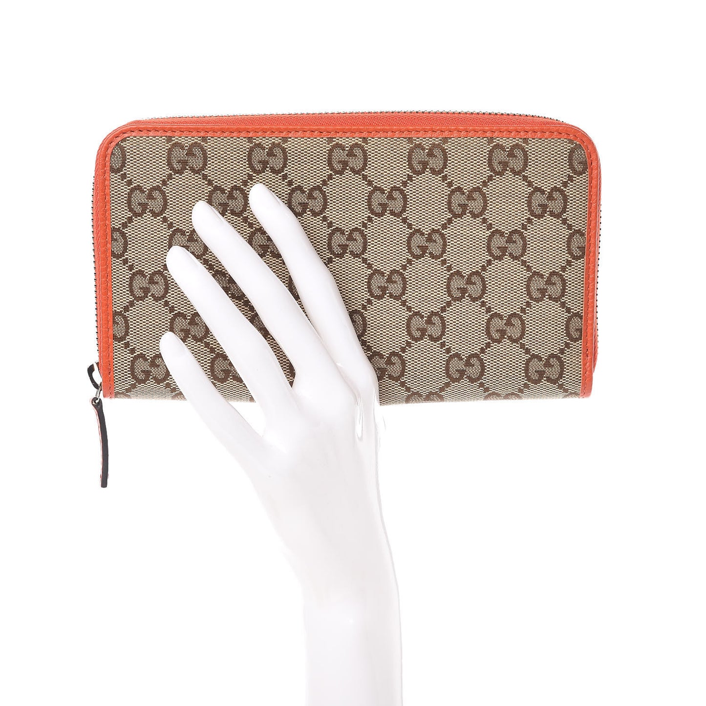 Monogram Dollar Calfskin Zip Around Wallet Beige Ebony Sun Orange