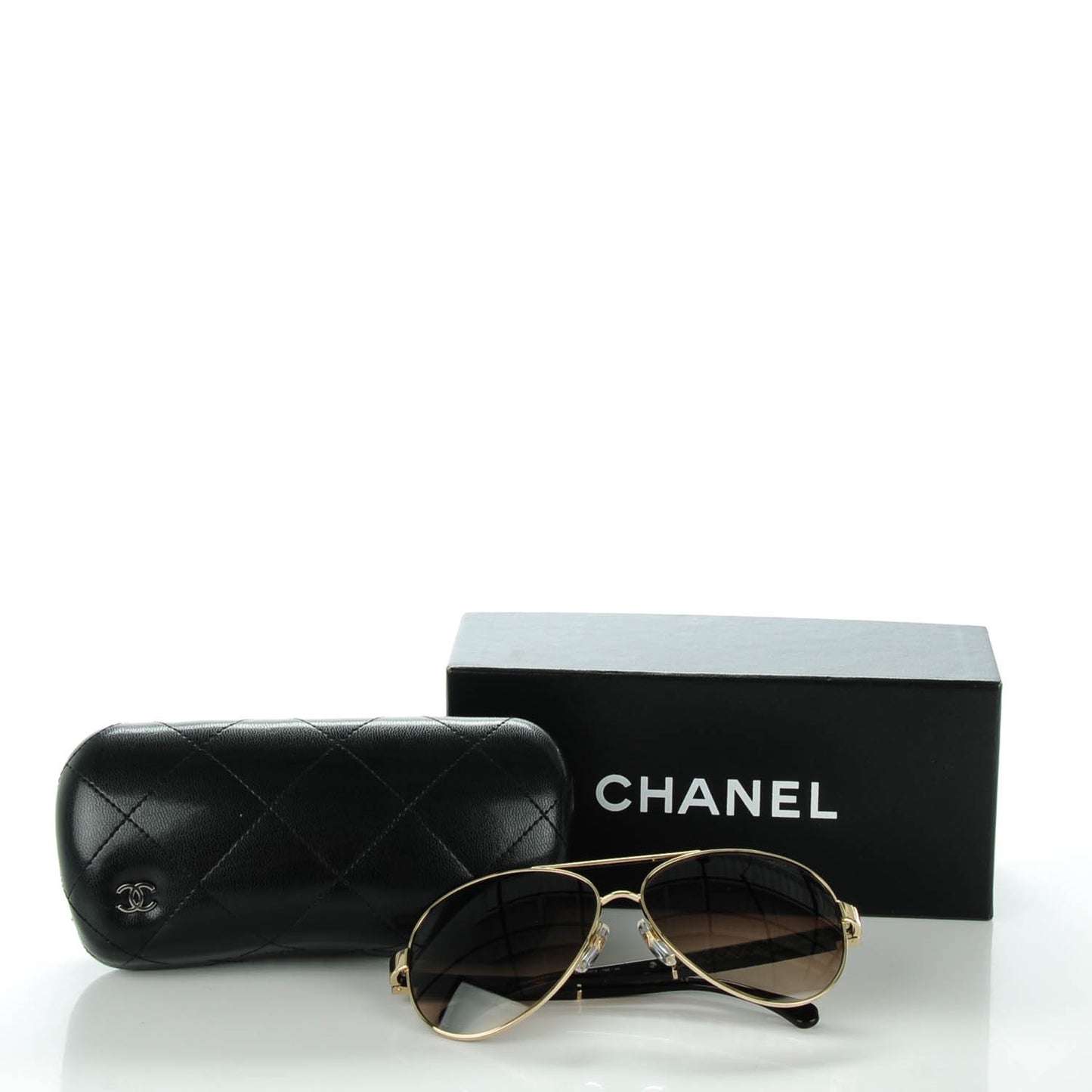 Lambskin Quilted CC Aviator Sunglasses 4195-Q Gold Brown
