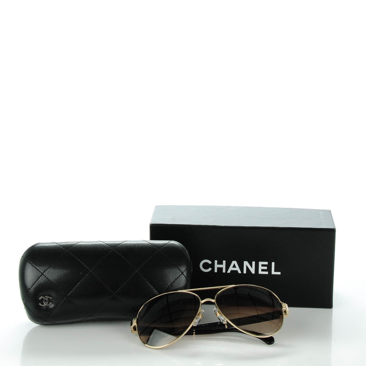 Chanel Lambskin Quilted CC Aviator Sunglasses 4195-Q Gold Brown 5 of 8