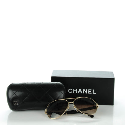 Chanel Lambskin Quilted CC Aviator Sunglasses 4195-Q Gold Brown 5 of 8