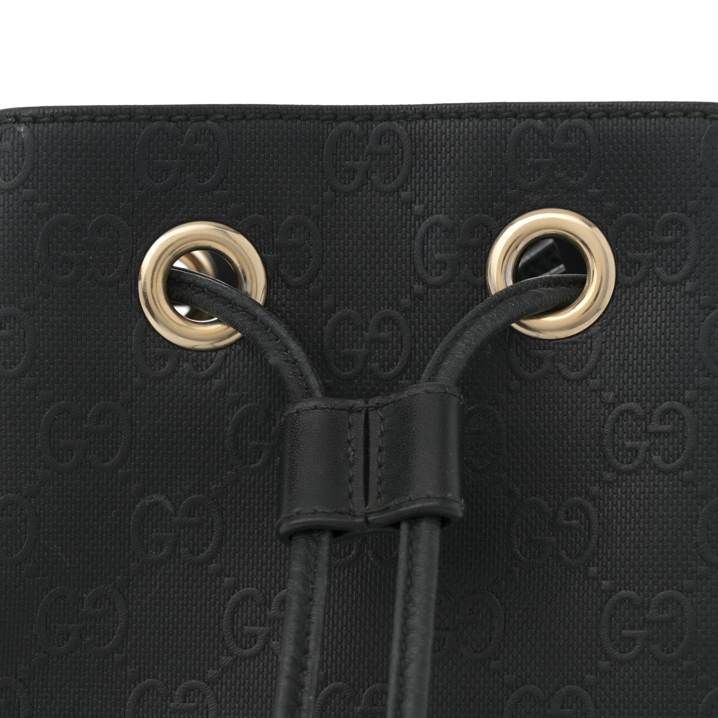 HIlary Lux GG Monogram Embossed Studded Small Bucket Bag Black