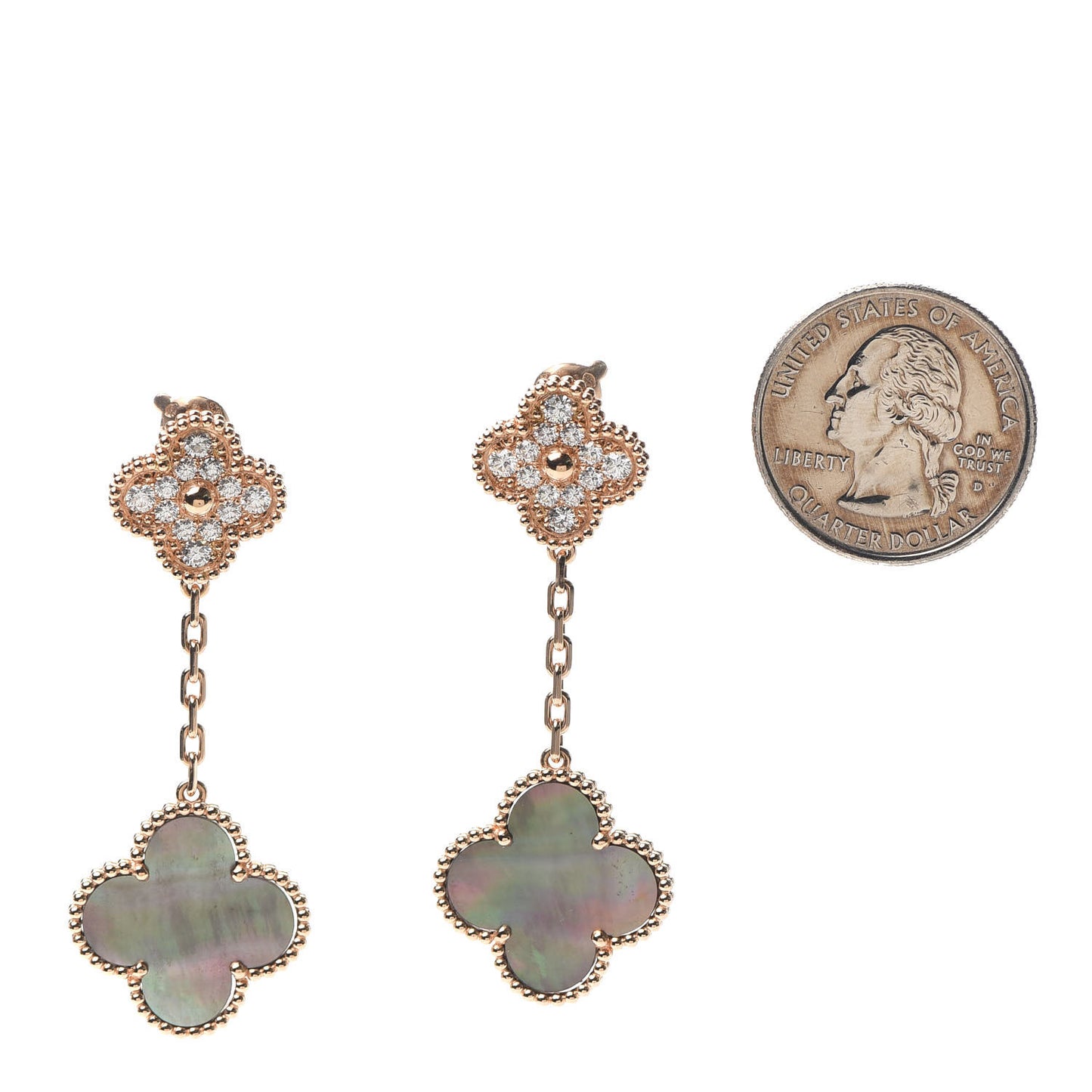 18K Rose Gold Diamond Grey Mother of Pearl Magic Alhambra 2 Motifs Earrings