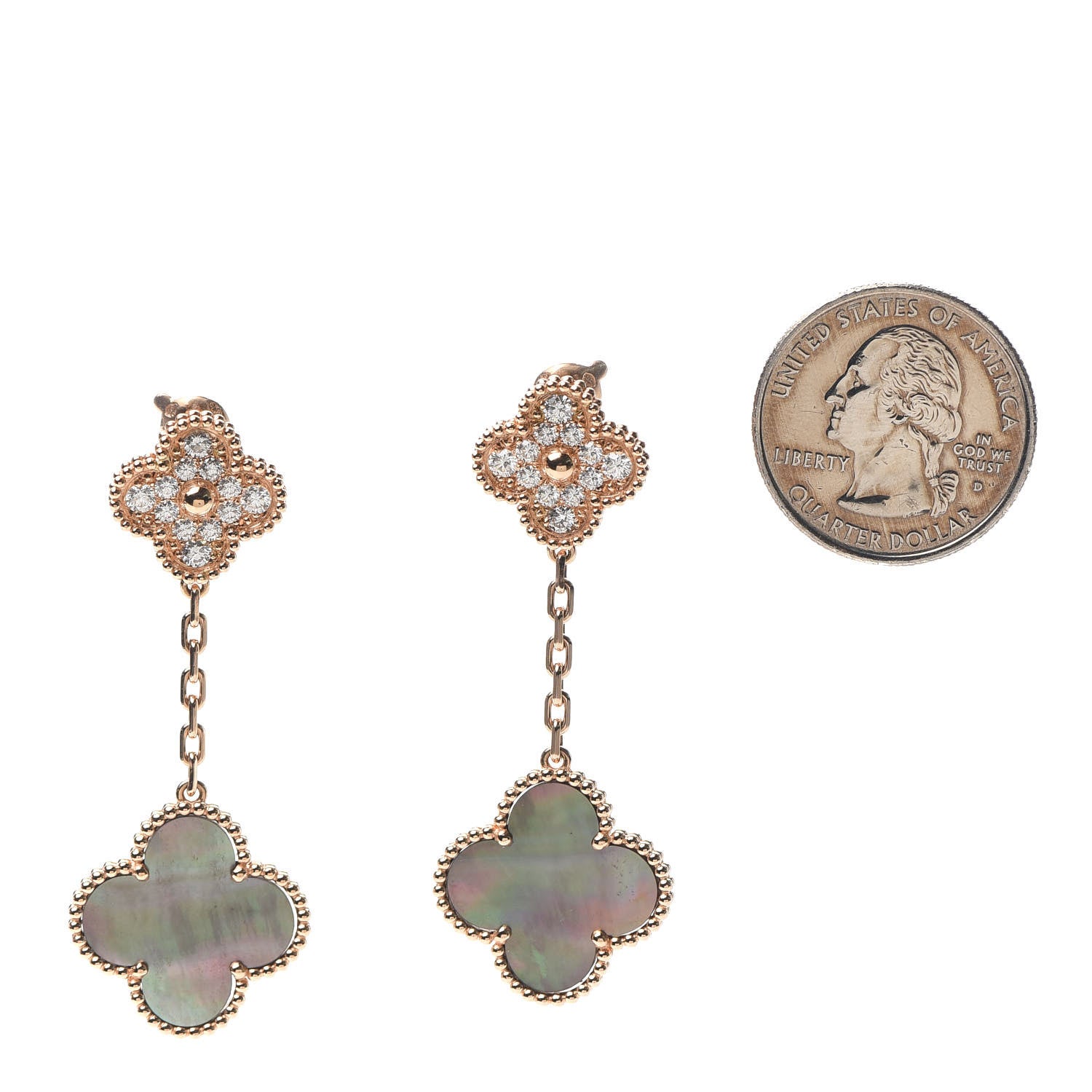 Van Cleef & Arpels 18K Rose Gold Diamond Grey Mother of Pearl Magic Alhambra 2 Motifs Earrings 2 of 6